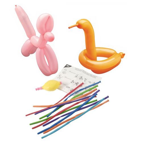 A PAPSTAR GmbH modellező lufikészlete (115 cm, 30 színes lufi) tartalmaz egy pumpát és egy útmutatót a lufik modellezéséhez.