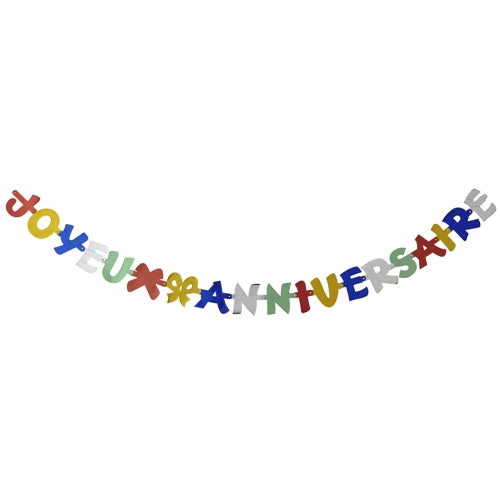Die PAPSTAR Grußkette "Joyeux Anniversaire" (1,9 m) von der PAPSTAR GmbH ist ein festliches Papierbanner in leuchtenden Farben, perfekt für Geburtstagsdekorationen. Jeder Buchstabe ist in einem anderen Farbton und aneinandergereiht, verpackt in einer einteiligen Tüte.