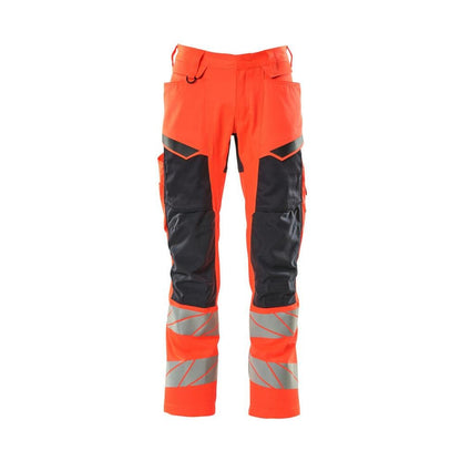 Nadrág térdzsebekkel, sztreccs betétes nadrág, hi-vis piros/fekete-kék