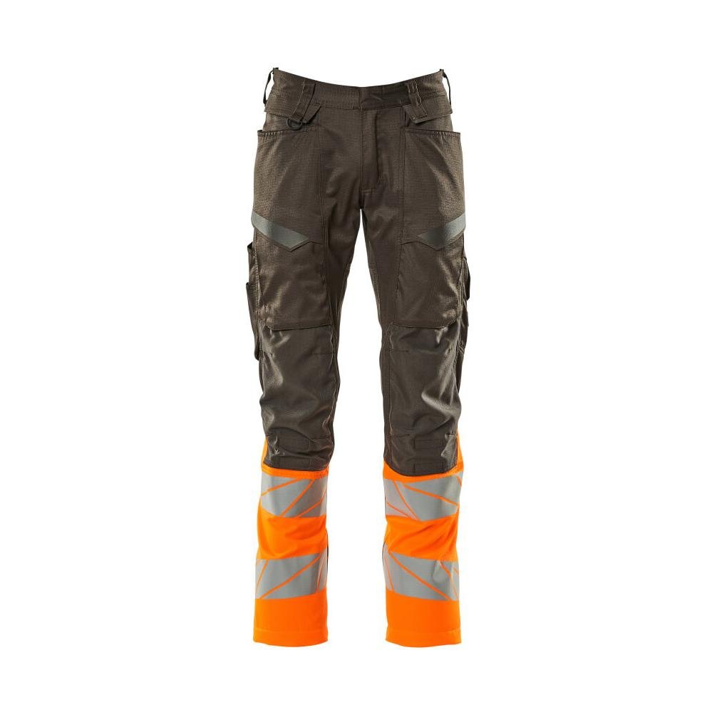 Nadrág térdzsebekkel, sztreccs betétes nadrág, sötét antracit/hi-vis narancs
