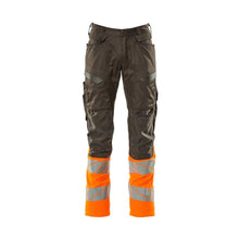 Nadrág térdzsebekkel, sztreccs betétes nadrág, sötét antracit/hi-vis narancs