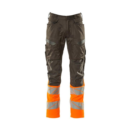 Nadrág térdzsebekkel, sztreccs betétes nadrág, sötét antracit/hi-vis narancs