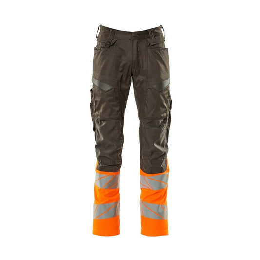 Nadrág térdzsebekkel, sztreccs betétes nadrág, sötét antracit/hi-vis narancs