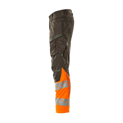 Nadrág térdzsebekkel, sztreccs betétes nadrág, sötét antracit/hi-vis narancs