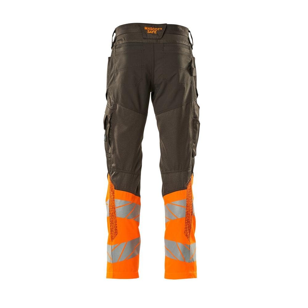 Nadrág térdzsebekkel, sztreccs betétes nadrág, sötét antracit/hi-vis narancs