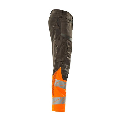 Nadrág térdzsebekkel, sztreccs betétes nadrág, sötét antracit/hi-vis narancs