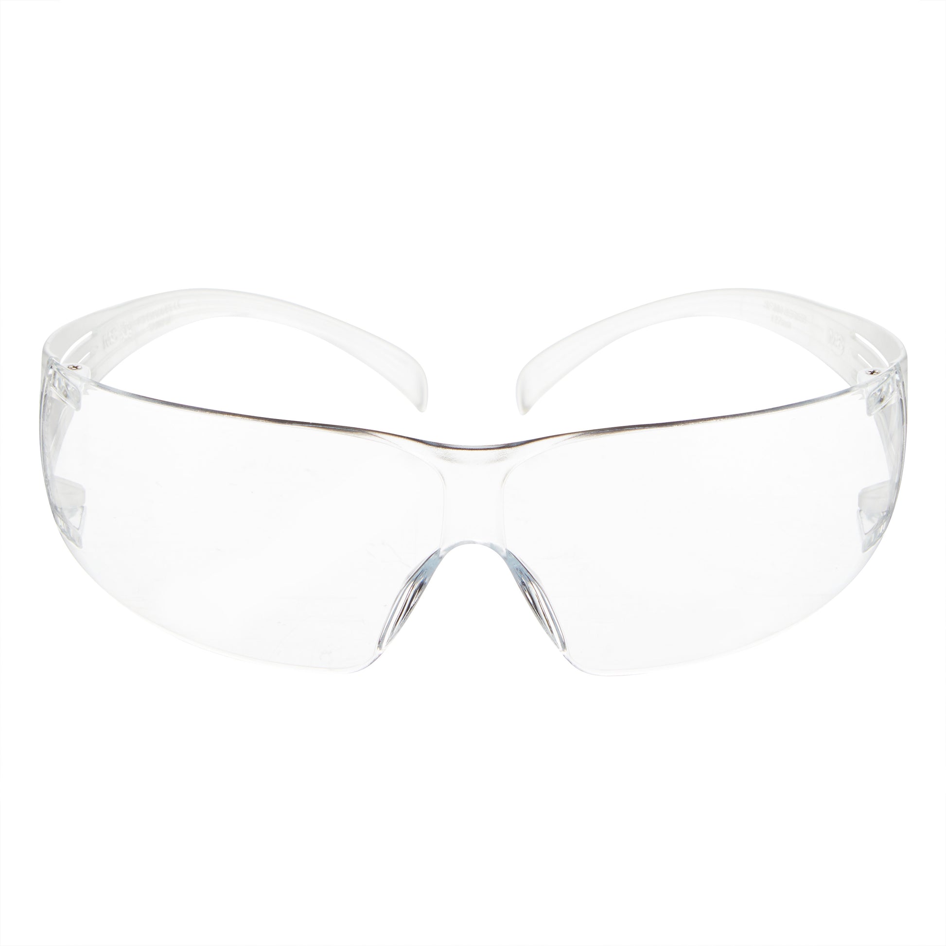 Die 3M™ SecureFit™ Schutzbrille 200 von 3M Deutschland GmbH ist eine klare Schutzbrille mit transparentem Rahmen und transparenten Gläsern, die von vorne auf weißem Hintergrund abgebildet ist. Sie verfügt über ein umlaufendes Design für optimalen Augenschutz.