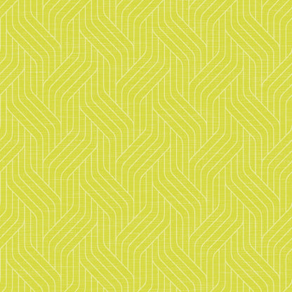 Duni GmbH 40 x 40 cm-es 1/4 hajtású Dunisoft szalvéták sárga geometrikus mintát mutatnak összefonódó fehér chevronokkal texturált háttéren, modern, absztrakt érintést adva a stílusosan megterített asztalnak.