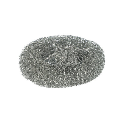 A Starpak 10 edénytisztító egy kerek, ezüstszínű, karcos drótkefe, amely ideális a makacs foltok eltávolítására főzőedényekről és felületekről.