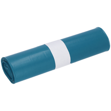 Eine aufgerollte blaue DEISS 20025 (480x650 mm Typ 70) Beutelrolle der EMIL DEISS KG, mit einem weißen Papierband in der Mitte, abgebildet auf einem schlichten weißen Hintergrund. Die Rolle enthält 25 Säcke.