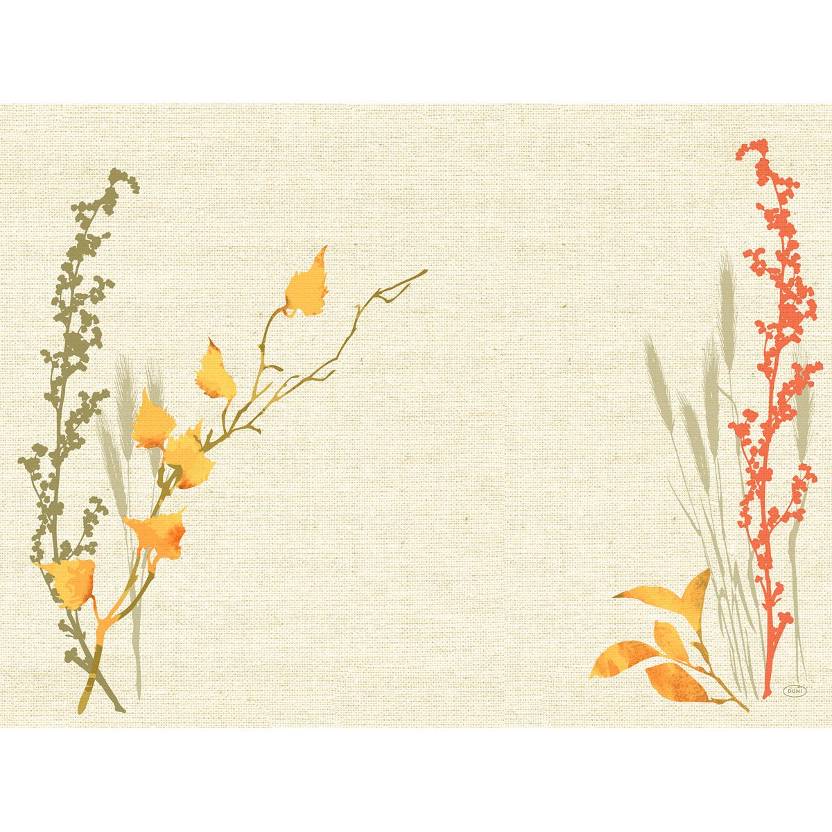 Egy bézs, texturált háttér egyszerű botanikai művészettel - sárga és zöld szárak balra, piros szárak jobbra - hagyja üresen a közepét. Ideális motívum a Duni GmbH 30x40-es Dunicel-készleteihez.