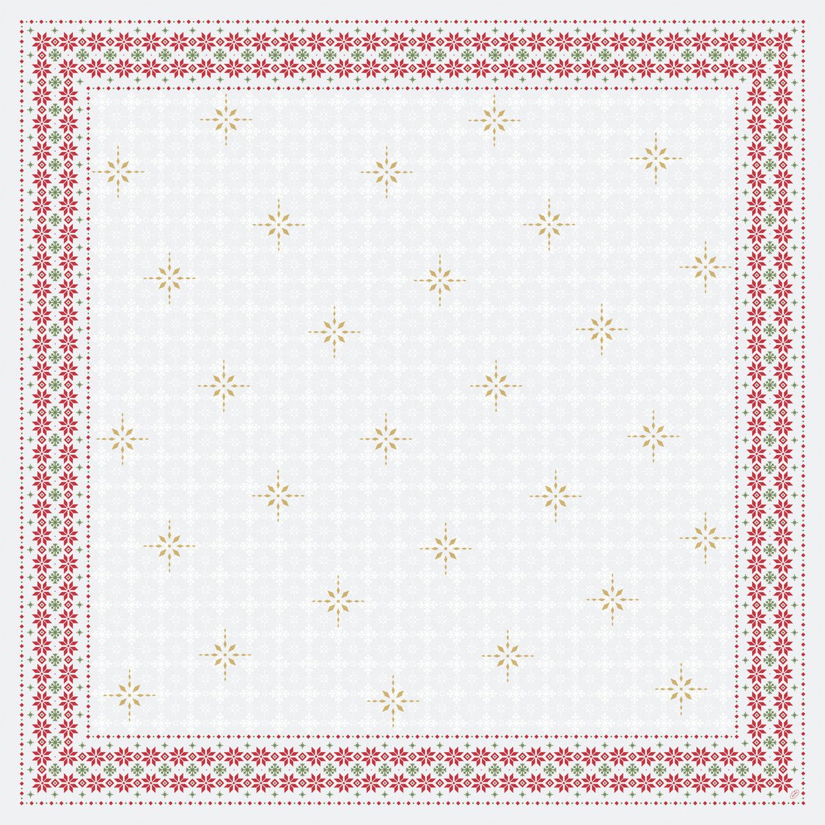 A Duni GmbH Dunicel középső terítője 84x84cm-es, fehér háttérrel, arany csillagokkal és piros virágos szegéllyel rendelkezik - ideális, dekoratív választás ünnepi alkalmakra. A csomag 20 darabot tartalmaz.