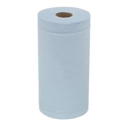 A képen egy teljes, függőlegesen álló WypAll® L20 papírtörlő tekercs látható karbantartási munkákhoz (Kék, 2 rétegű) a Kimberly-Clark GmbH-tól, látható kartoncsővel. Tökéletes professzionális tisztítási feladatokhoz. Csomagolás: 24 tekercs x 116 lap.