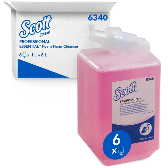 A Kimberly-Clark GmbH által gyártott, mindennapi használatra szánt Scott® Essential™ habszappan (1 l, rózsaszín, patron) 6 patronos kartonban kapható – összesen 6 liter utántöltő mennyiség a kézhygiénia biztosításához.