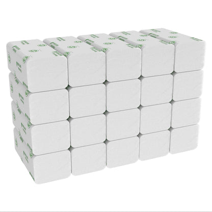 Egy doboz Kimberly-Clark GmbH Hostess™ NATURA™ kéztörlő - 20 csomag nagy, hajtogatott fehér kéztörlő (mindegyik 84 lap), ideális nyilvános mosdók számára, amelyek papírtörlőkkel vagy hasonló termékekkel vannak ellátva.