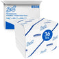 Scott® Control™ WC-papír a Kimberly-Clark GmbH-tól: 36 csomag, egyenként 250 fehér egylapos, higiénikus egylaprendszer, kék márkajelzés, karton előtt egymásra rakva.