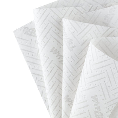 Hat fehér WypAll® L20 papírtörlő tekercs karbantartási munkákhoz a Kimberly-Clark GmbH-tól, mindegyik 400 lappal és diszkrét átlós mintával - ideális tisztítási és karbantartási munkákhoz. Központi adagolás.