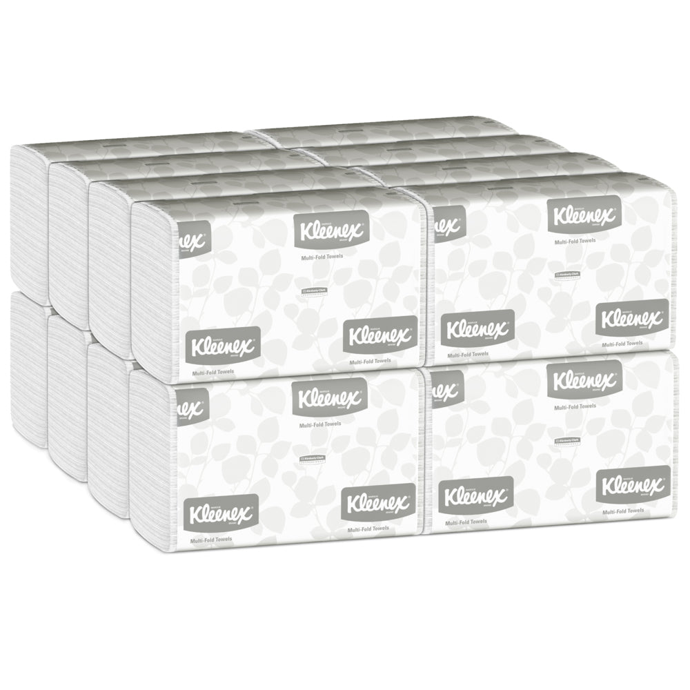 Egy karton 16 csomag Kleenex® kéztörlőt tartalmaz MultiFold Fehér színben, mindegyik Kleenex-logóval és világosszürke mintával, a Kimberly-Clark GmbH-tól - ideális mosdókhoz, amelyek megbízható multifunkcionális kéztörlőket igényelnek (16 x 150 lap).