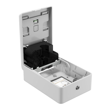 Der Kimberly-Clark Professional™ Icon™ elektronischer Hautpflegespender (White Mosaic, 1,2 l) von Kimberly-Clark GmbH verfügt über eine berührungslose Abgabe, einen aufklappbaren Deckel mit Verriegelungsmechanismus, einen schwarzen Batteriehalter, eine Verkabelung und einen SIM-Karten-Slot für Hygiene.