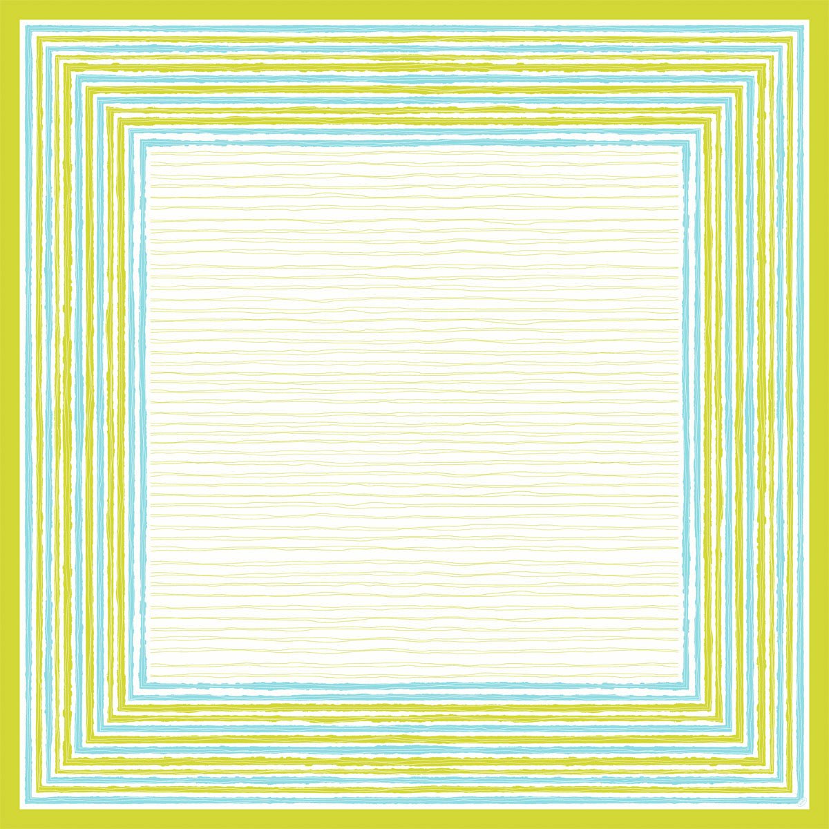 A Duni GmbH Dunicel 84x84 cm-es Elise Stripes középső terítőjének krémszínű középpontja van, amelyet kézzel rajzolt stílusú kék, zöld és sárga csíkok kereteznek. Ez a kiváló minőségű asztalterítő (20 darabos csomag) környezetbarát bájt kölcsönöz minden megterített asztalnak.