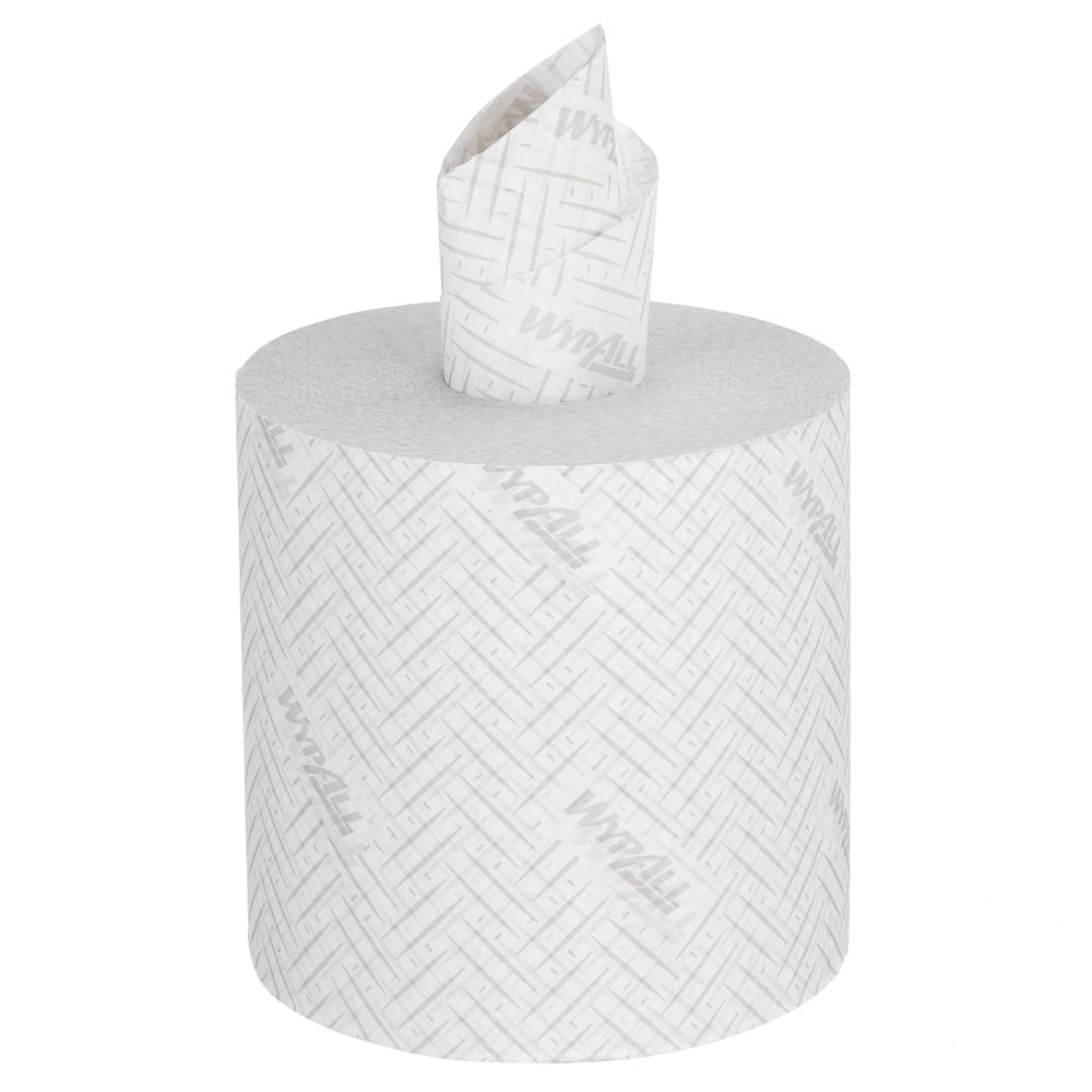 Egy nagy WypAll® L20 papírtörlő tekercs a Kimberly-Clark GmbH-tól (38,00 x 18,30 cm), texturált felülettel és központi adagolással, ideális ipari tisztítási feladatokhoz.