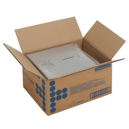 Egy nyitott doboz kék Kimberly-Clark Professional™ grafikával tartalmaz egy Kimberly-Clark GmbH rozsdamentes acél tekercses kéztörlő adagolót (1 adagoló), amely alkalmas kéztörlő vagy rozsdamentes acél tekercses kéztörlő adagolóval való használatra.
