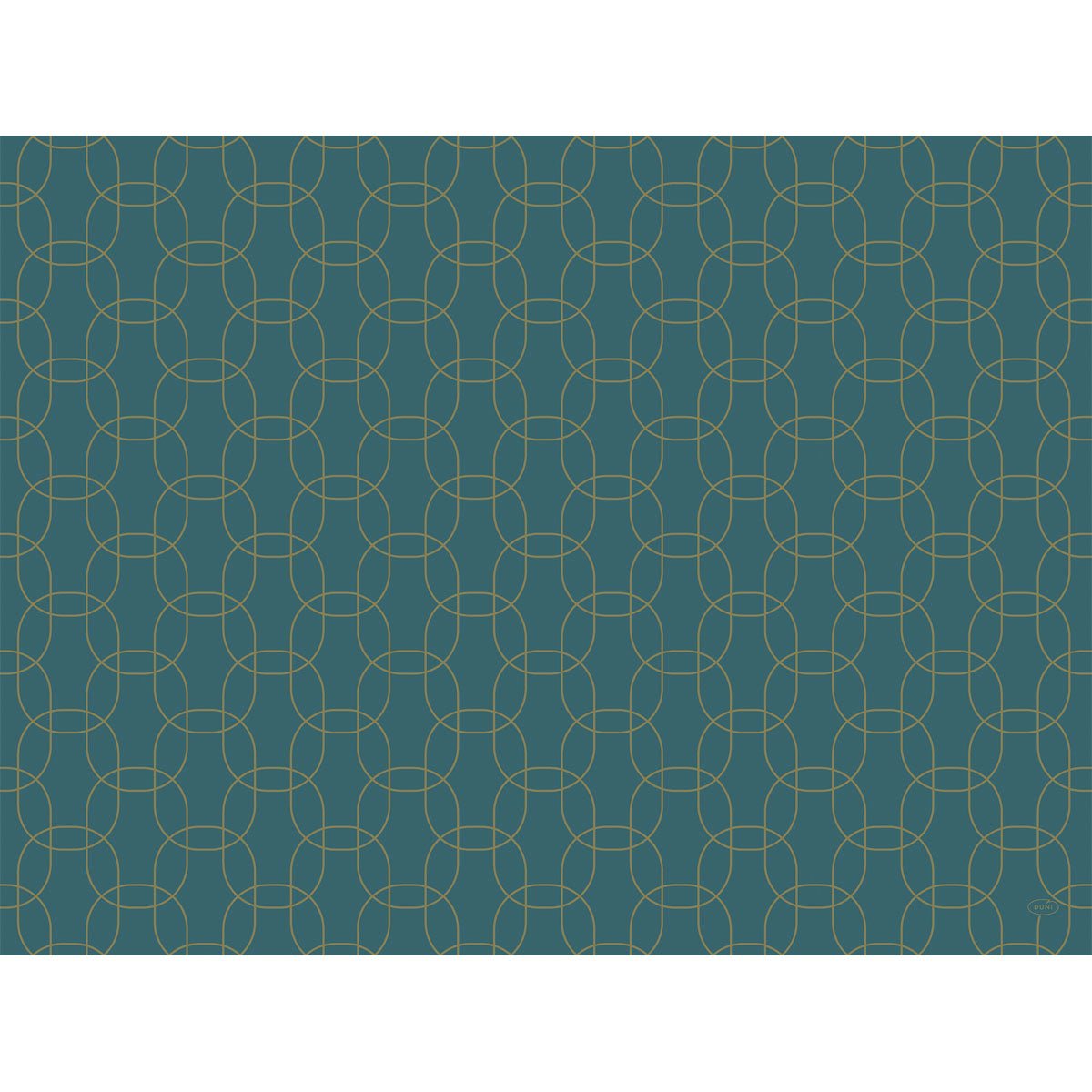 Egy teal színű háttér vékony, keresztező arany ív-vonalakkal, amelyek geometrikus, rácsszerű mintát hoznak létre - tökéletes a Duni GmbH 30x40-es Dunicel-készleteihez.
