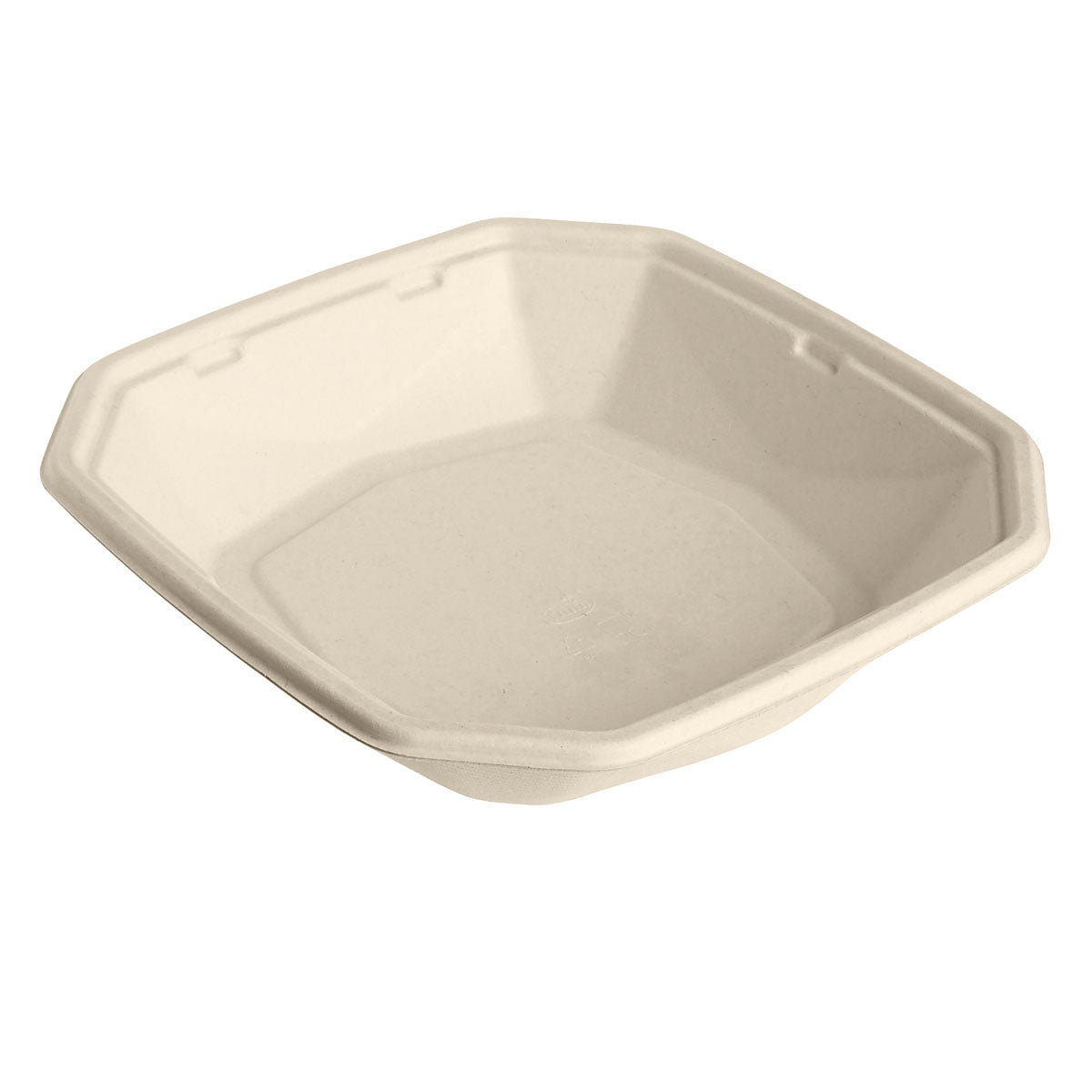 Egy barna, négyzet alakú Octabagasse tál 1000 ml-es a Duni GmbH-tól (224x224x42mm), bevonat nélküli és biológiailag lebomló, környezetbarát bagaszból készült; 50 darabos csomag - fehér háttéren fényképezve.