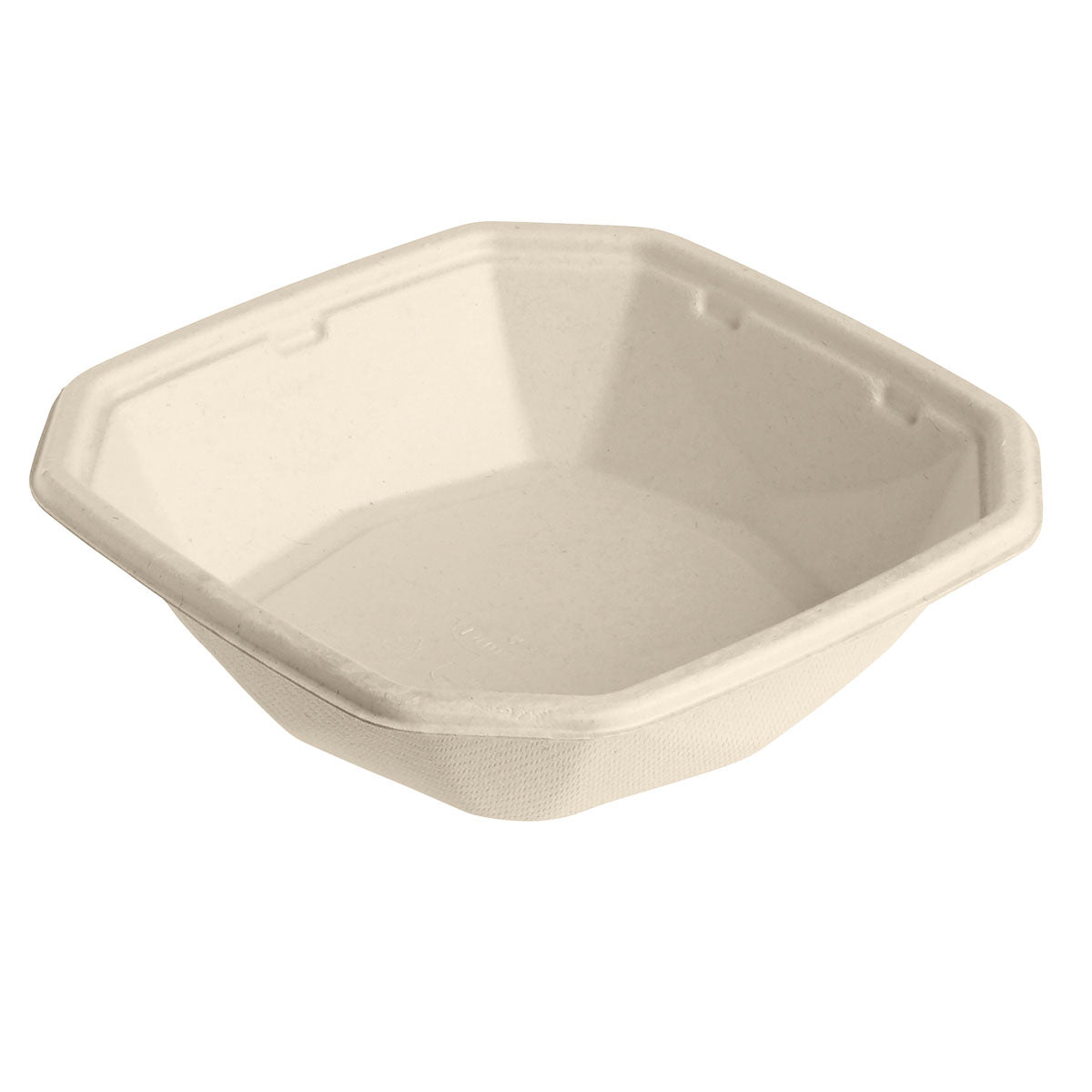 A Duni GmbH Octabagasse tál 400 ml-es, bevont, barna, hatszögletű bagasstál (152x152x38 mm), PBAT/PLA bevonattal, amely fenntartható csomagolási megoldásként fehér háttér előtt van bemutatva. Csomagolás: 50 darab.