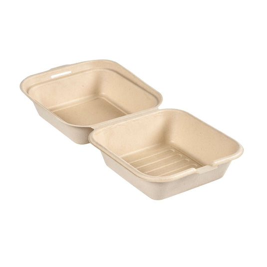 A Duni GmbH által gyártott Clamshell 475 ml – bevonat nélküli, barna színű, bagasszából készült, 155x155x80 méretű (50 darabos csomag) egy biológiailag lebontható, barnás színű, formázott rostból készült elvihető ételtároló – környezetbarát csomagolás az ételeihez.