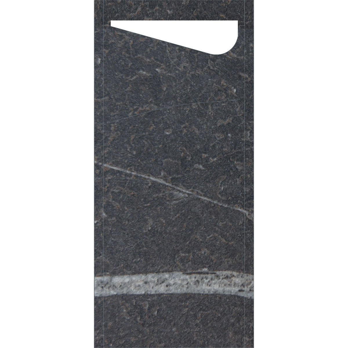 A SACCHETTO fekete márvány 190x85 mm a Duni GmbH-tól egy téglalap alakú, kiváló minőségű sötét kőből készült márványlap, amelynek alsó részén diszkrét, világos erezet található, és jobb felső részén ívelt kivágás van; 100 darabos csomag.