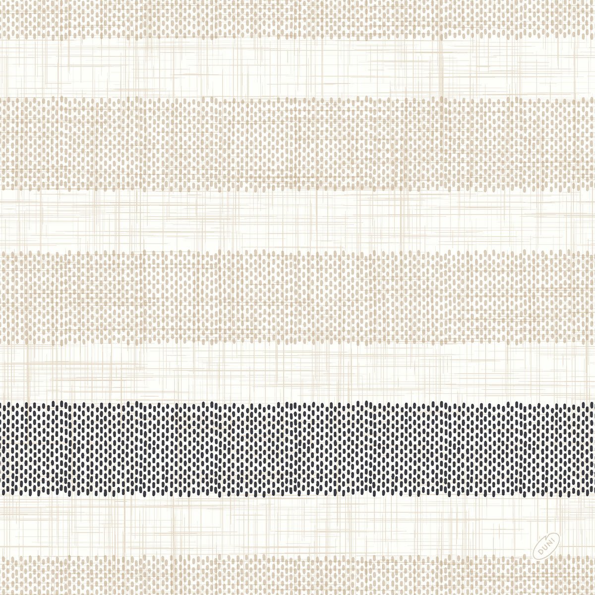 A Dunilin 40x40 cm-es szalvéták, a Duni GmbH Rigato fekete szalvétái bézs-fekete csíkos mintát mutatnak fehér alapon, és strukturált rácsos megjelenést kínálnak - ideálisak elegáns asztaldekorációhoz fekete szalvétákkal. Csomag 45 kiváló minőségű szalvétával.