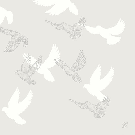 Soft Wings Bio-Dunisoft Servietten 40x40 cm von Duni GmbH zeigen elegante Vogelmotive auf hellgrauem Hintergrund. Jede Packung enthält 60 weiche Papierservietten, ideal um jedem gedeckten Tisch einen Hauch von Raffinesse zu verleihen.