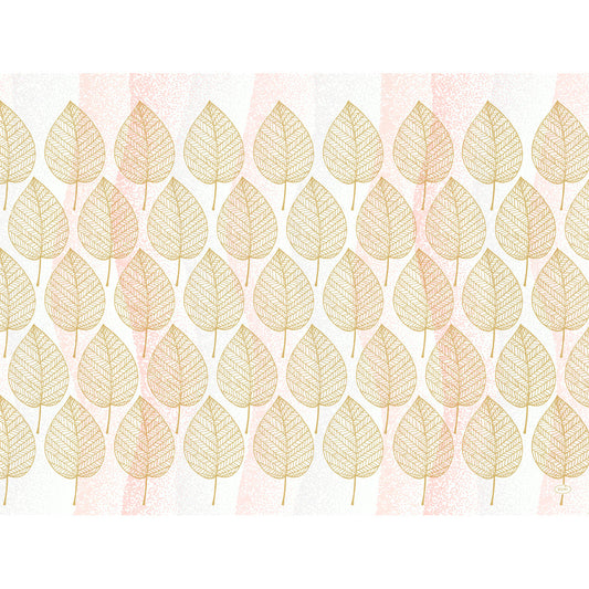 Die Papier-Tischsets 30x40cm Aspen von Duni GmbH (Packung mit 250 Stück) zeigen goldumrandete Blätter auf rosa gestreiftem, gesprenkeltem Grund - stilvoll und umweltfreundlich zum Schutz Ihres Tisches.