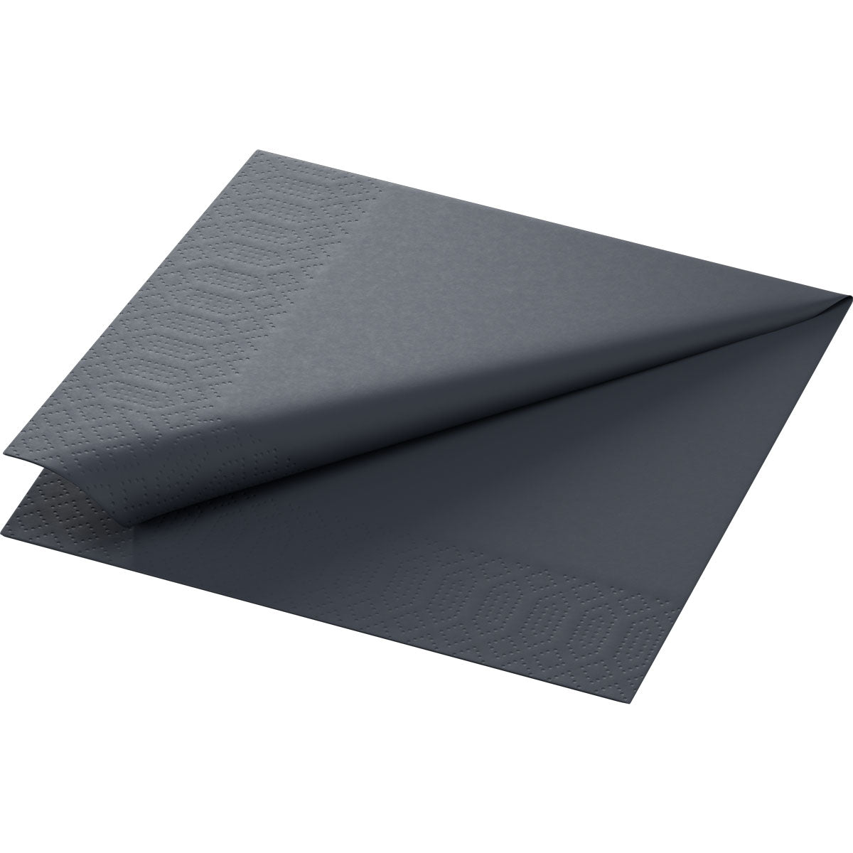 Die Zellt.Serv.33x33 3lg. 1/4 schwarz von Duni GmbH ist eine hochwertige, gefaltete dunkelgraue Papierserviette (33x33 cm, 3-lagig) mit dezent geprägtem, geometrischem Randmuster, erhältlich im 50er-Pack.