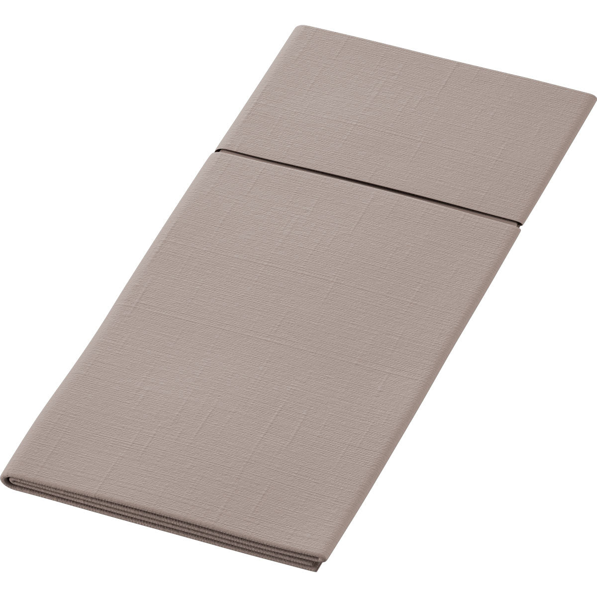A Duni GmbH Duniletto-Slim 40x33cm egy hajtogatott, téglalap alakú, bézs színű szalvéta látható hajtással, egyszerű fehér háttéren bemutatva - ideális higiénikus alátétként a rendezett, praktikus használatra.
