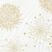 Adjon minden ünnepségnek eleganciát a Duni GmbH 40x40 3 rétegű 1/4 Sparkly white szalvétákkal. Ezek a 250 szalvéta arany csillagokkal és tűzijátékkal fehér háttéren ünnepi stílust hoznak az asztalára.