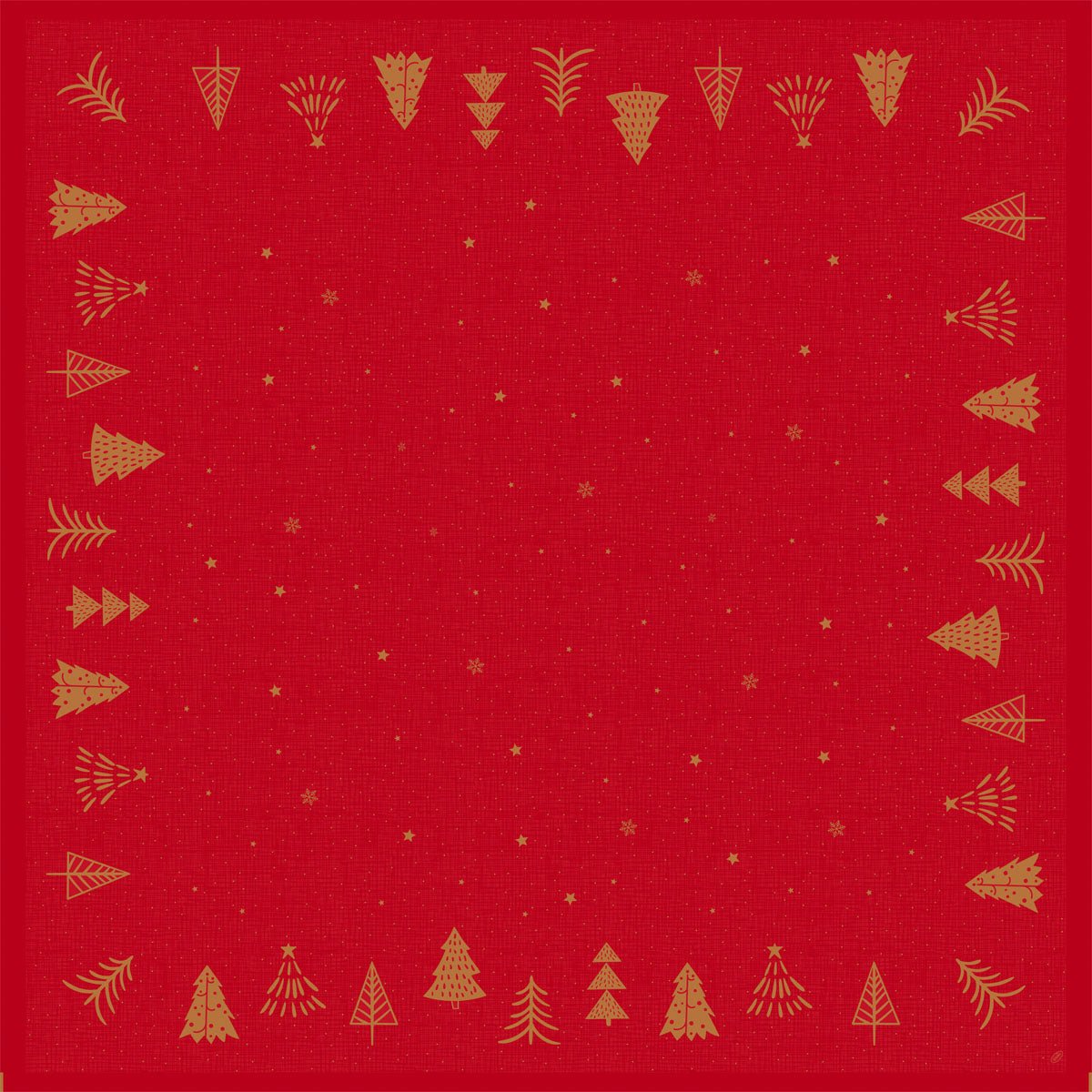 A Duni GmbH Bio-Dunicel 84x84 cm-es Shimmer Trees középső terítője piros, négyzet alakú, arany karácsonyfa szegélyekkel és elszórt arany csillagokkal - tökéletes egy környezetbarát ünnepi asztalterítőhöz. Csomag: 20 darab.
