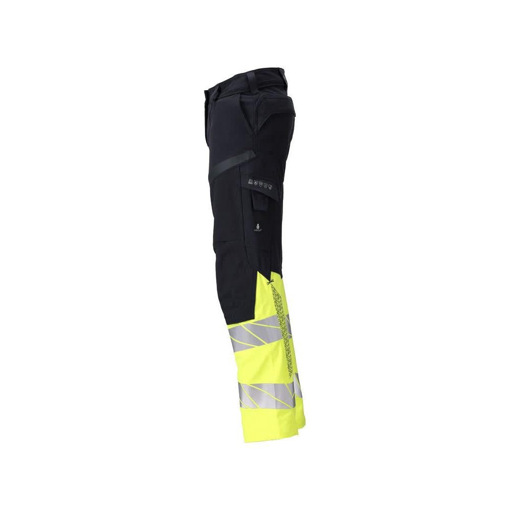Nadrág, női, DIAMOND, térdzseb, sztreccs nadrág Multisafe, fekete kék/hi-vis sárga