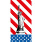 Die Zellstoff Servietten 40x40 cm 2lagig 1/8-Falz USA von Duni GmbH zeigen die Freiheitsstatue mit rot-weißen Streifen und blauen Sternen, die an die amerikanische Flagge erinnern. Jede Packung enthält 300 Servietten.