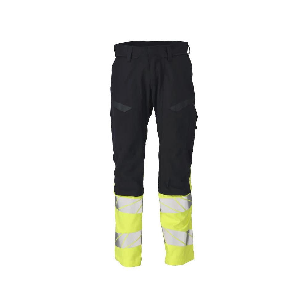 Nadrág térdzsebekkel, sztreccsbetétes Multisafe nadrág, fekete kék/hi-vis sárga