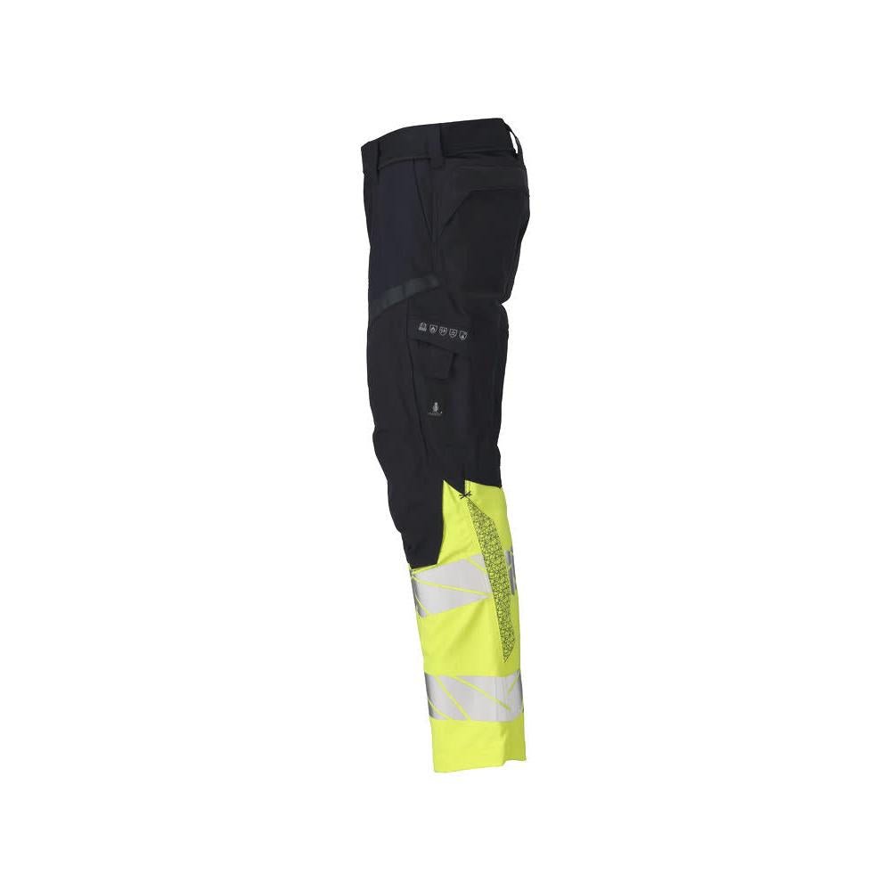 Nadrág térdzsebekkel, sztreccsbetétes Multisafe nadrág, fekete kék/hi-vis sárga