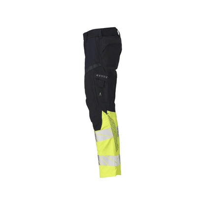 Nadrág térdzsebekkel, sztreccsbetétes Multisafe nadrág, fekete kék/hi-vis sárga