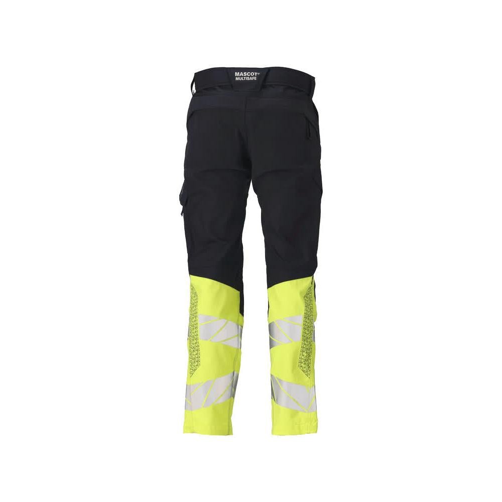 Nadrág térdzsebekkel, sztreccsbetétes Multisafe nadrág, fekete kék/hi-vis sárga
