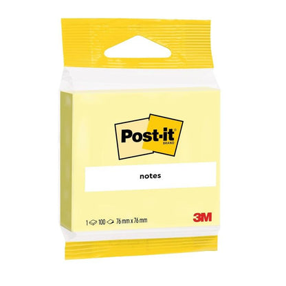 Egy csomag sárga Post-it® jegyzetlap a 3M Deutschland GmbH-tól, 100 lap (76 mm x 76 mm) blokkonként, 1 blokk/csomag, és 100% PEFC tanúsítvánnyal (SGSCH-PEFC-COC-110078).