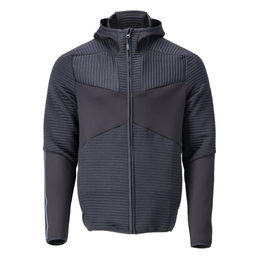 Polár pulóver, kapucni, cipzáras mikropolár kabát, fekete-kék