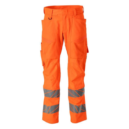 Nadrág térdzsebekkel, sztreccs betétes nadrág, hi-vis narancs