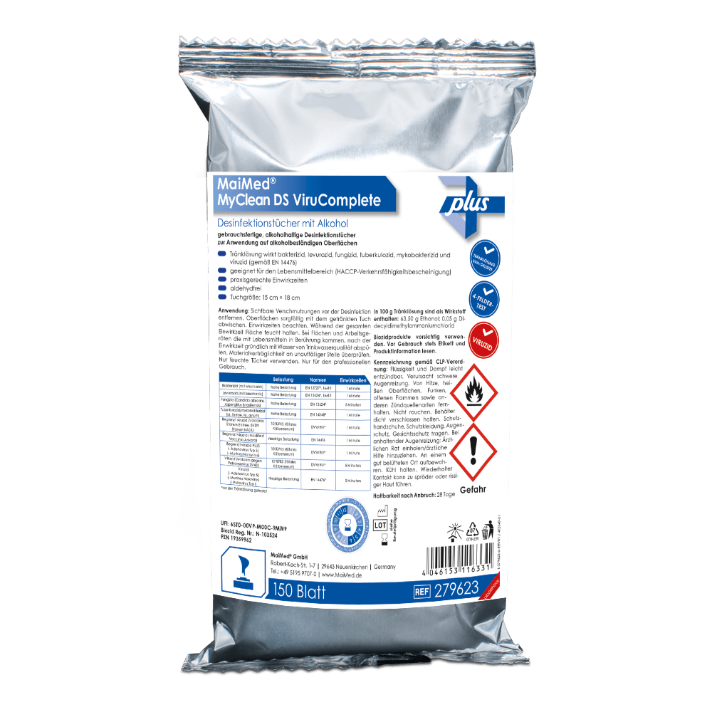 MaiMed MyClean DS ViruComplete Utántöltő, átitatott-semleges 15x18cm | Csomag (120 darab) 