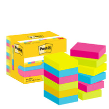 Eine Packung 3M Deutschland GmbH Post-it® Notes, Energetic Collection, 38x51 mm, 100 Blatt/Block, 12 Blöcke/Packung in einer PEFC-zertifizierten Schachtel - ideal für die Büroorganisation in leuchtenden Farben und mit dem Markenzeichen versehen.
