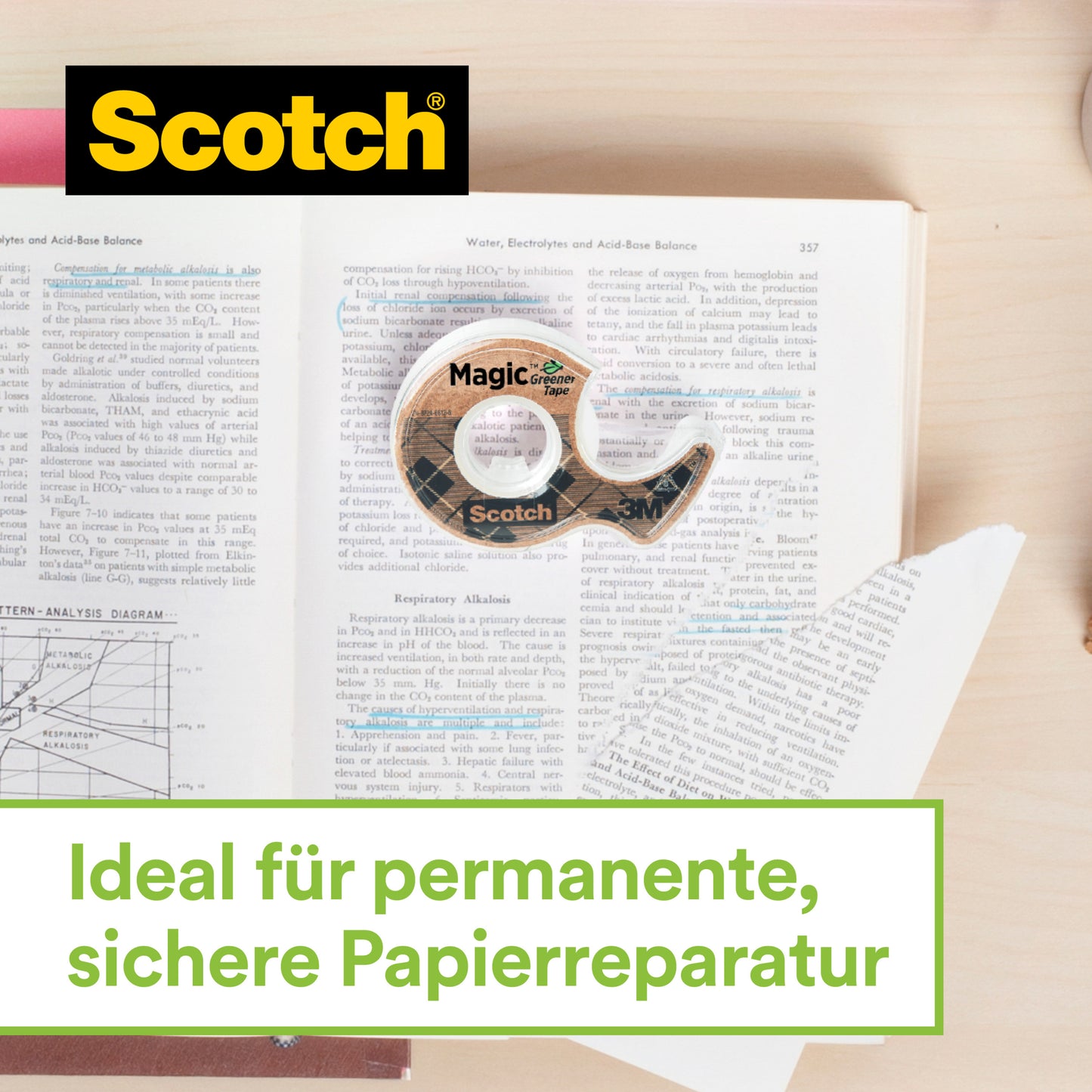 Der Scotch™ Edelstahl-Klebebandabroller in Silber mit Scotch® Magic™ Klebeband (66% pflanzenbasierter Klebstoff, 19 mm x 13,9 m, 2 Rollen) von 3M Deutschland GmbH eignet sich ideal für sichere, permanente Papierreparaturen.